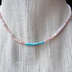 BRAND NEW Pink Opal and Turquoise Beaded Choker Necklace